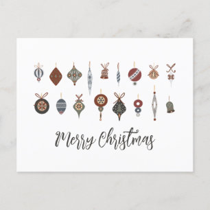 Cartão Postal De Festividades Vintage Felry Christmas Ornaments
