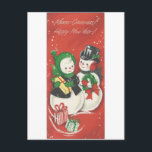 Cartão Postal De Festividades Vintage Felry Christmas Snowman Casal<br><div class="desc">Imagem de Natais vintages adoráveis.</div>