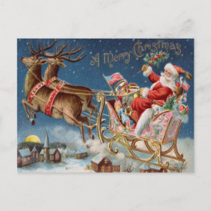 Cartão Postal De Festividades Vintage Felry Natal Santa Claus Watercolor