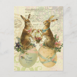 Cartão Postal De Festividades Vintage French Easter Bunnies postcard