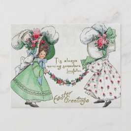 Cartão Postal De Festividades Vintage Girls Vestir Chapéus Antigos Páscoas