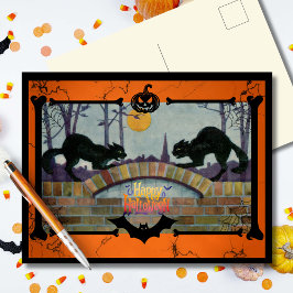 Cartão Postal De Festividades Vintage Halloween Black Cats