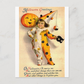 Cartão Postal De Festividades Vintage Halloween Card Costumava Girl and Pumpkin
