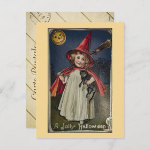 Cartão Postal De Festividades Vintage Halloween Witch