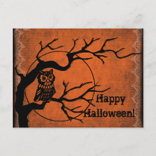 Cartão Postal De Festividades Vintage Happy Halloween com Coruja