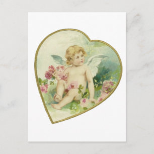 Cartão Postal De Festividades Vintage Heart and Cherub - Dia de as mães/Namorad