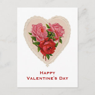 Cartão Postal De Festividades Vintage Heart and Roses Valentine's Day Post Card