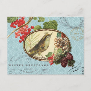 Cartão Postal De Festividades Vintage Holiday-Winter Bird-Postcard