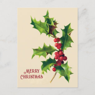 Cartão Postal De Festividades Vintage Holly Christmas - Cartão de saudação
