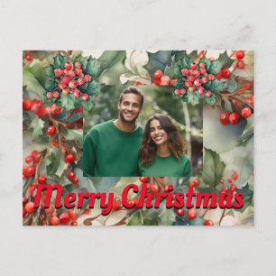 Cartão Postal De Festividades Vintage Holly deixa bagas Holly