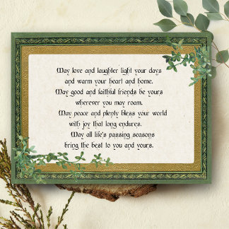 Cartão Postal De Festividades Vintage Irish Blessing & Clover em Quadro de Ornam