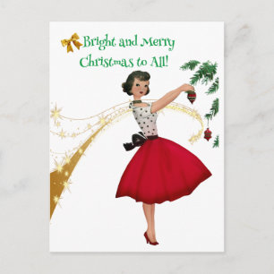 Cartão Postal De Festividades Vintage Lady Decorating Christmas Tree (Árvore de 