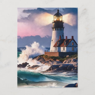 Cartão Postal De Festividades Vintage Lighthouse Ocean View Viagem Souvenir