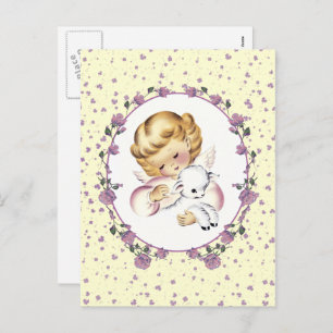 Cartão Postal De Festividades Vintage Little Angel com Páscoa de Lamb