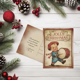 Cartão Postal De Festividades Vintage Little Drummer Boy Jolly Natal