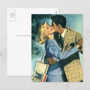 Cartão Postal De Festividades Vintage Love and Romance, dança de Natal