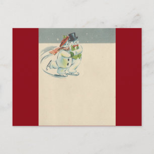 Cartão Postal De Festividades Vintage Merrie Christmas Snowman Casal 2