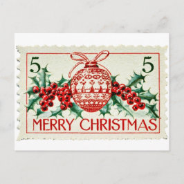 Cartão Postal De Festividades Vintage Merry Christmas Postage Stamp