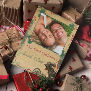 Cartão Postal De Festividades Vintage Moose Nosso Primeiro Cartão-Postal De Nata