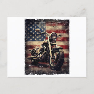 Cartão Postal De Festividades Vintage Motorcycle USA Flag Retro Biker American