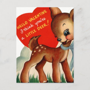 Cartão Postal De Festividades Vintage Namorados Baby Deer