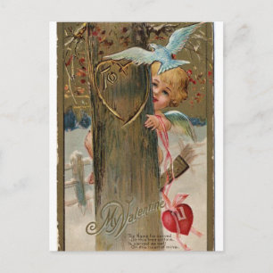 Cartão Postal De Festividades Vintage Namorados Peeking Cherub