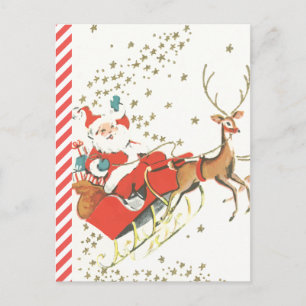 Cartão Postal De Festividades Vintage, Natal mágico, Papai Noel e Estrelas