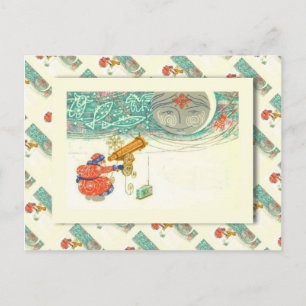 Cartão Postal De Festividades Vintage, Natal russo, Papais noeis e telescópio