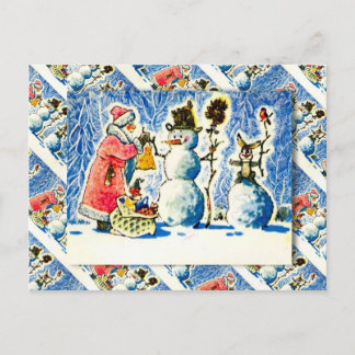 Cartão Postal De Festividades Vintage, Natal russo, Snowman, Papais noeis