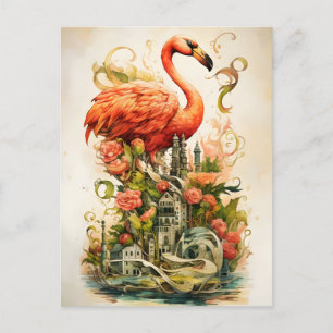 Cartão Postal De Festividades Vintage Natural Flower Flamingos Paradise