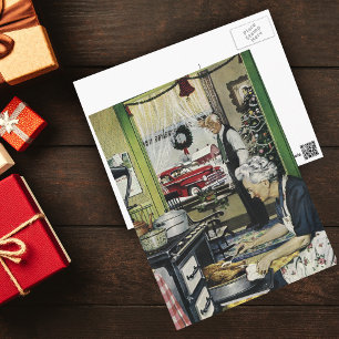 Cartão Postal De Festividades Vintage Old Fashiked Home Kitchen Postagem de Nata
