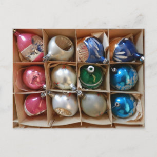 Cartão Postal De Festividades Vintage Ornaments Natal Photo Pink Silver Blue