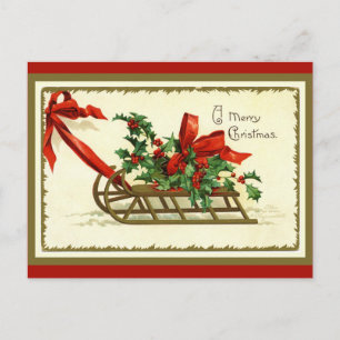 Cartão Postal De Festividades Vintage Ouro Christmas Sleigh