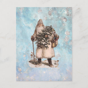 Cartão Postal De Festividades Vintage Pai Natal Papais noeis Silver Snow Caindo