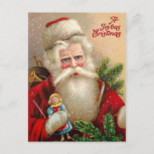 Cartão Postal De Festividades Vintage Papai Noel com Doll