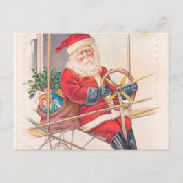 Cartão Postal De Festividades Vintage Papais noeis Airship Fantasy