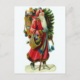 Cartão Postal De Festividades Vintage Papais noeis cargas de carregando de prese
