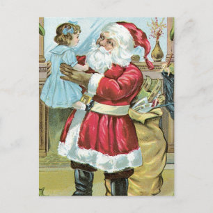 Cartão Postal De Festividades Vintage Papais noeis com Criança