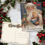 Cartão Postal De Festividades Vintage Papais noeis com Presentes<br><div class="desc">Papais noeis da era vitoriana com bigodinos longos segurando parcelas amarradas com fita.</div>