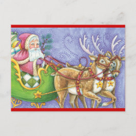 Cartão Postal De Festividades Vintage Papais noeis e Reindeer Christmas