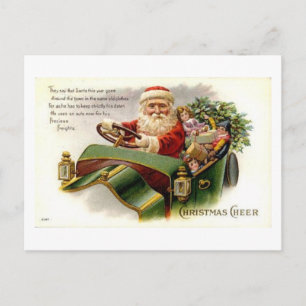 Cartão Postal De Festividades Vintage Papais noeis e Sleigh Christmas Cheers