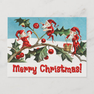 Cartão Postal De Festividades Vintage Papais noeis Elves