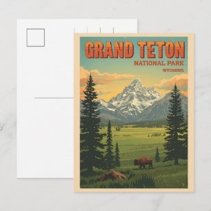 Cartão Postal De Festividades vintage Parque Nacional Grand Teton Wyoming Retro