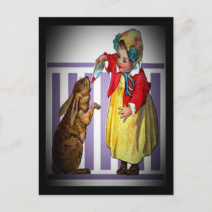 Cartão Postal De Festividades Vintage Páscoa, alimentando um coelho, ZSSG