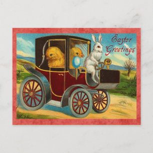 Cartão Postal De Festividades Vintage - Páscoa - Carro De Carro