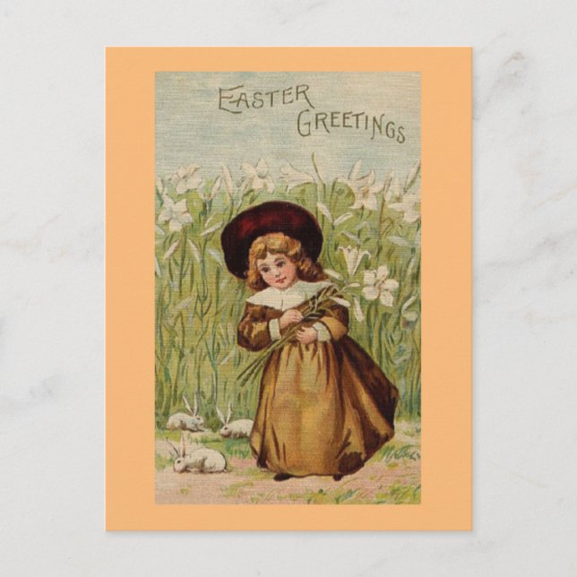 Cartão Postal De Festividades Vintage Páscoa Saudações Rapariga (Frente)