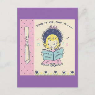 Cartão Postal De Festividades Vintage Páscoa Singing Girl