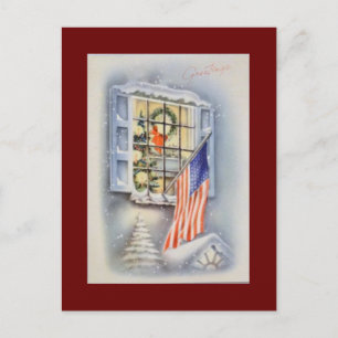 Cartão Postal De Festividades Vintage Patriot American Flag Christmas