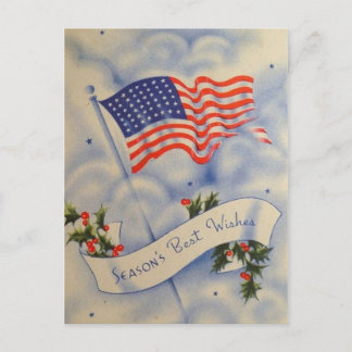 Cartão Postal De Festividades Vintage Patriotic American Flag Natal