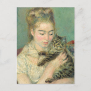 Cartão Postal De Festividades Vintage Pierre Auguste Renoir Mulher com Gato